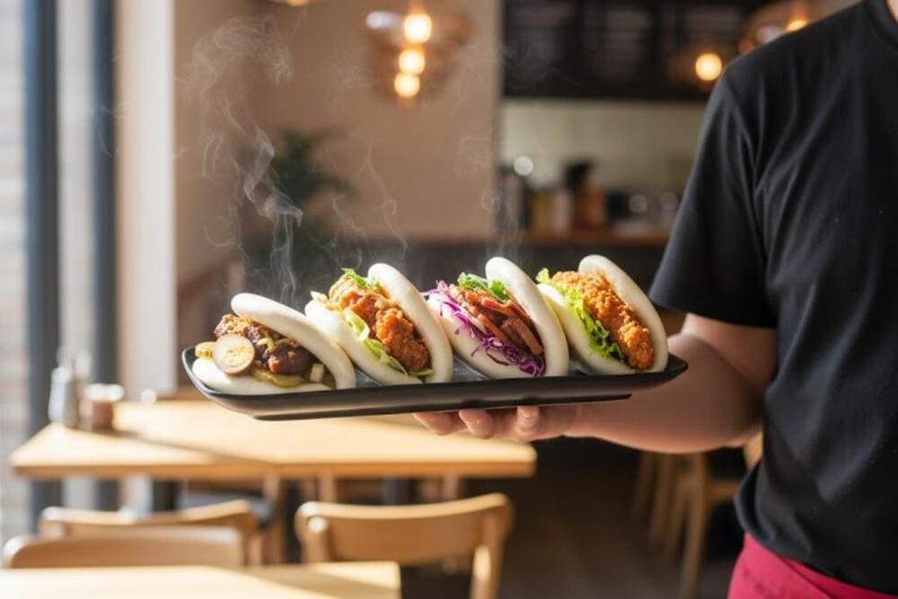 Bánh tiêu kẹp thịt.